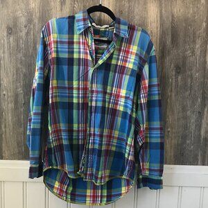 Vintage 1946 Washed Stoned & Beaten blue madras button up shirt size M